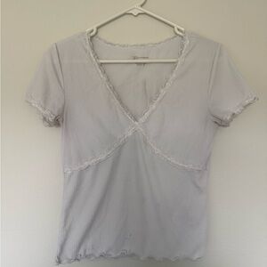 No Boundaries White Lace-Trim Ribbed V-Neck Tee